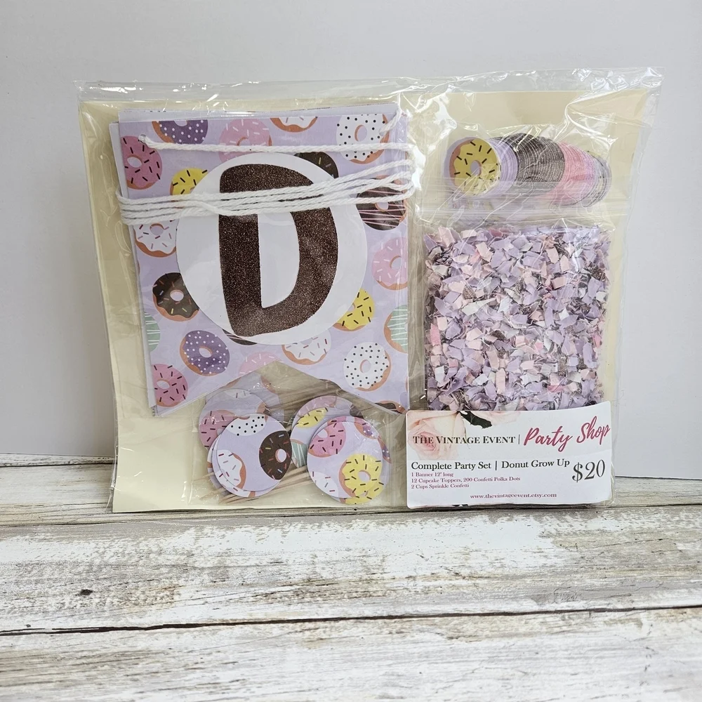Donut Grow Up Party Decorations Set with Cupcake Toppers and Banners
